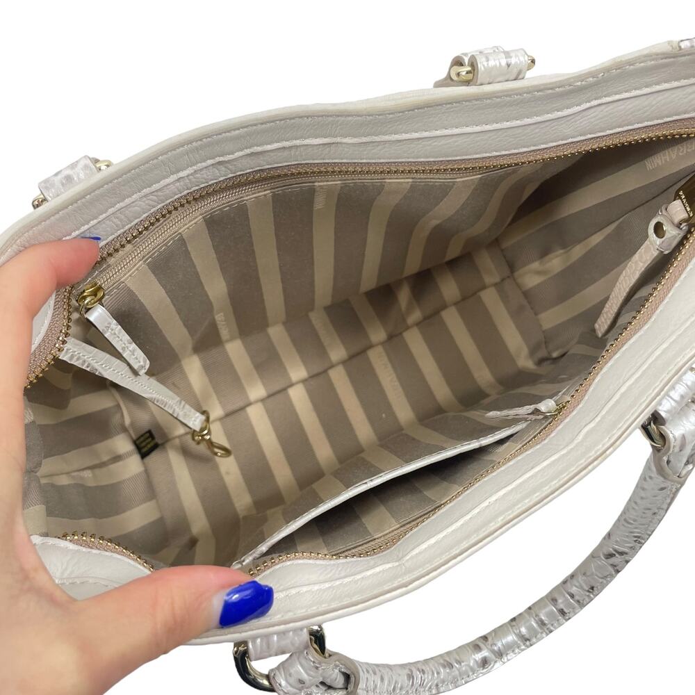 Brahmin Small Lena Satchel Bag Toasted Macaroon Macaroon Marais Leather - Picture 8 of 14